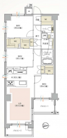 板橋区向原、中古マンションの間取り画像です