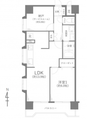 板橋区赤塚新町、中古マンションの間取り画像です