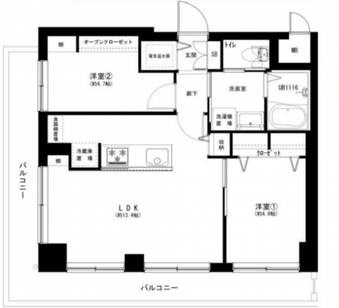板橋区熊野町、中古マンションの間取り画像です