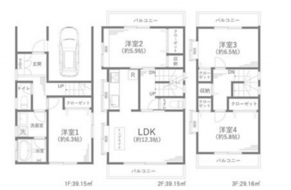板橋区三園、中古一戸建ての間取り画像です