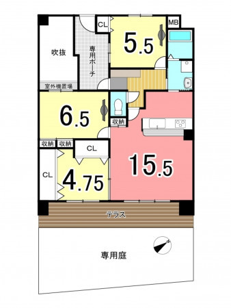 枚方市田口山、中古マンションの間取り画像です