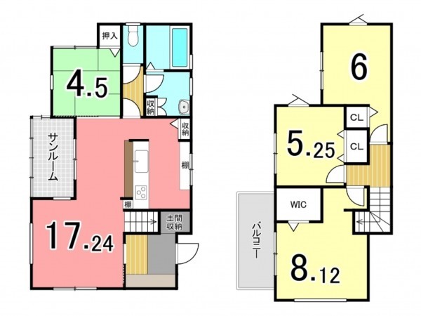 京田辺市薪、中古一戸建ての間取り画像です