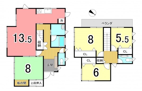 京田辺市花住坂、中古一戸建ての間取り画像です