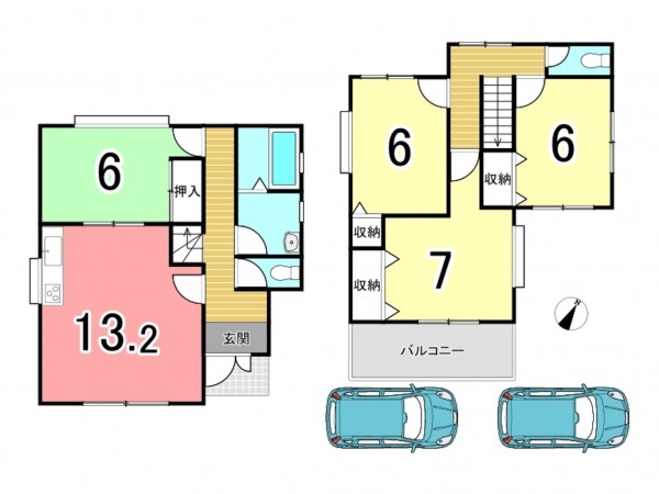 京田辺市薪、中古一戸建ての間取り画像です