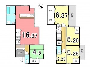 京田辺市薪、中古一戸建ての間取り画像です