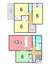 枚方市津田山手、中古一戸建ての間取り画像です