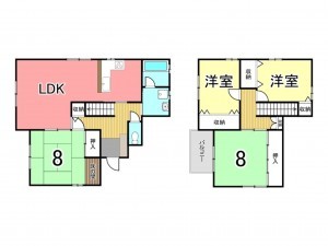 枚方市尊延寺、中古一戸建ての間取り画像です