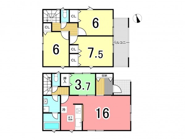 枚方市長尾峠町、新築一戸建ての間取り画像です