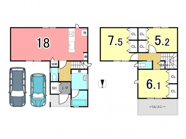 枚方市野村元町、新築一戸建ての間取り画像です