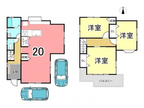 枚方市長尾元町、中古一戸建ての間取り画像です