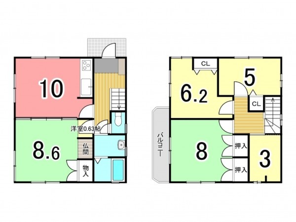 京田辺市薪、中古一戸建ての間取り画像です