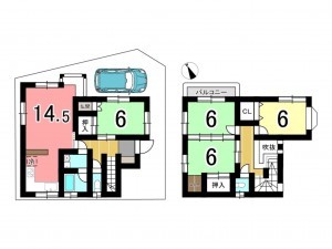 枚方市津田元町、中古一戸建ての間取り画像です