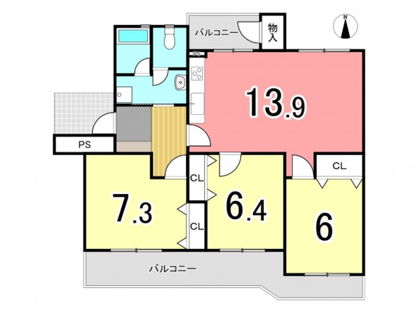 枚方市藤阪西町、中古マンションの間取り画像です