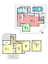 京田辺市薪、中古一戸建ての間取り画像です