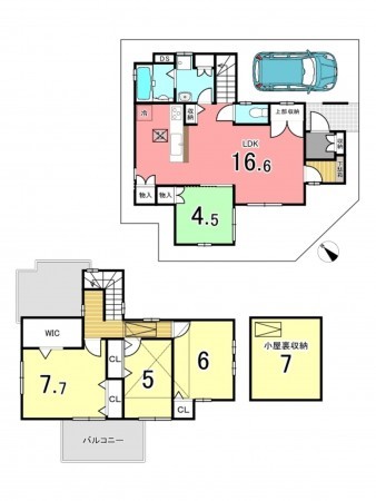 京田辺市薪、中古一戸建ての間取り画像です