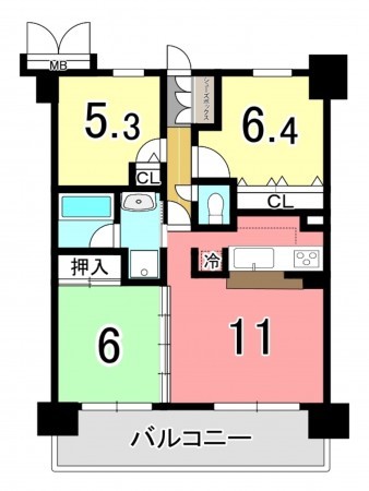 枚方市長尾谷町、中古マンションの間取り画像です