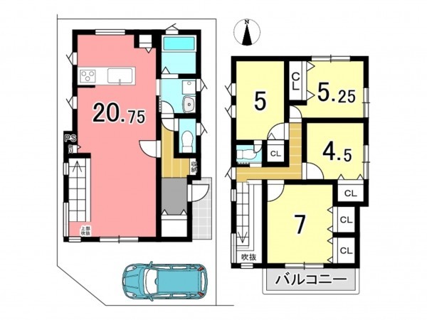 枚方市大峰元町、中古一戸建ての間取り画像です