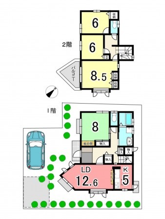 枚方市北山、中古一戸建ての間取り画像です