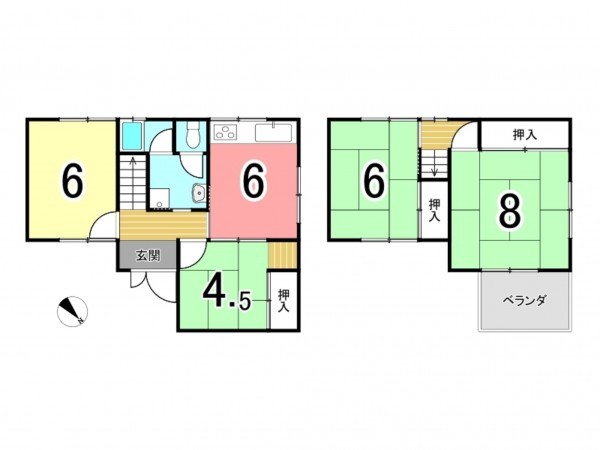 京田辺市薪、中古一戸建ての間取り画像です