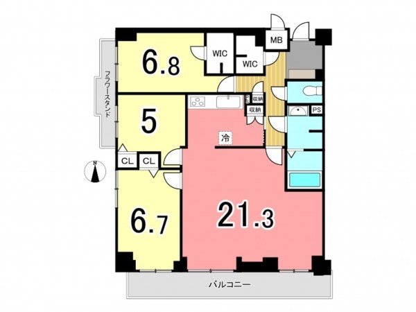 枚方市田口山、中古マンションの間取り画像です