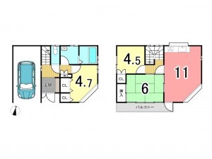 枚方市津田元町、中古一戸建ての間取り画像です