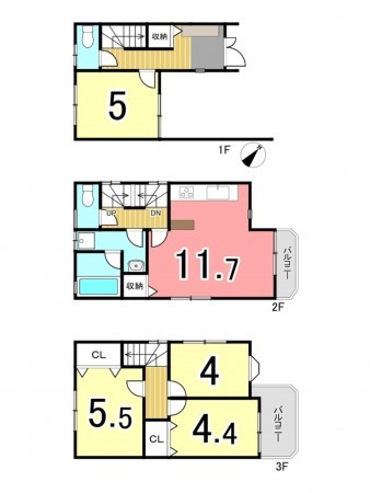 枚方市津田東町、中古一戸建ての間取り画像です