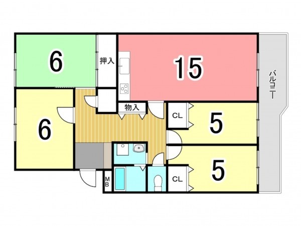 枚方市田口山、中古マンションの間取り画像です