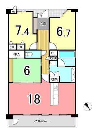 京田辺市大住、中古マンションの間取り画像です