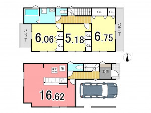 枚方市野村北町、新築一戸建ての間取り画像です