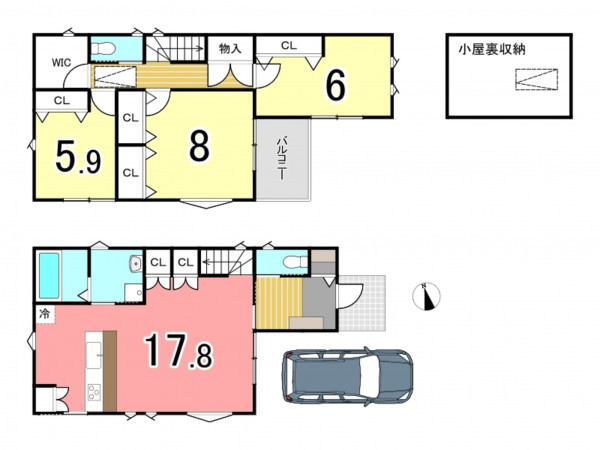 枚方市野村中町、新築一戸建ての間取り画像です