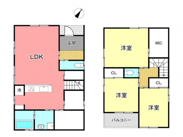京田辺市薪、新築一戸建ての建築プラン例画像です