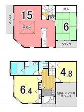 枚方市津田元町、中古一戸建ての間取り画像です
