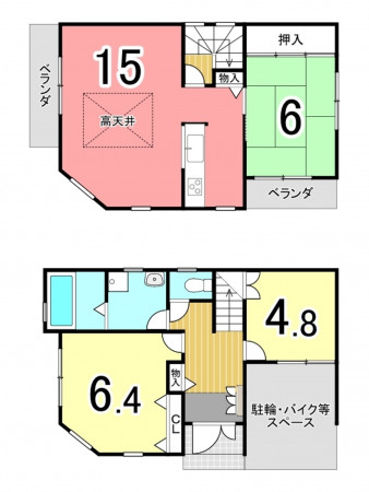 枚方市津田元町、中古一戸建ての間取り画像です