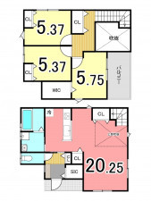 京田辺市薪、中古一戸建ての間取り画像です