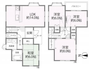 京田辺市薪、中古一戸建ての間取り画像です