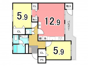 枚方市藤阪西町、中古マンションの間取り画像です