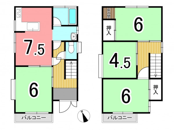 枚方市大峰元町、中古一戸建ての間取り画像です