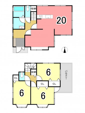 京田辺市薪、中古一戸建ての間取り画像です