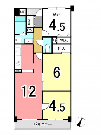 交野市東倉治、中古マンションの間取り画像です