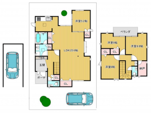 京田辺市山手東、中古一戸建ての間取り画像です