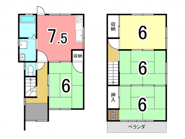 枚方市野村中町、中古一戸建ての間取り画像です