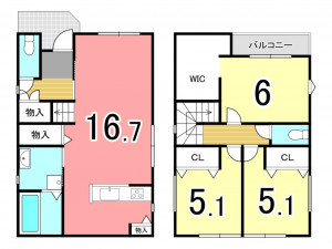 枚方市津田東町、新築一戸建ての間取り画像です