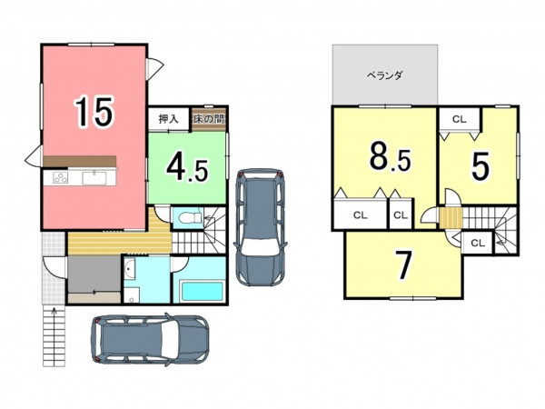 京田辺市薪、中古一戸建ての間取り画像です