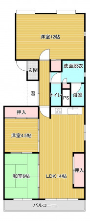 福岡市中央区平和、中古マンションの間取り画像です
