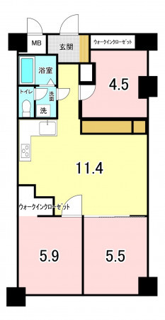 福岡市中央区小笹、中古マンションの間取り画像です