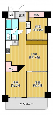 福岡市中央区小笹、中古マンションの間取り画像です