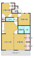 福岡市中央区小笹、中古マンションの間取り画像です