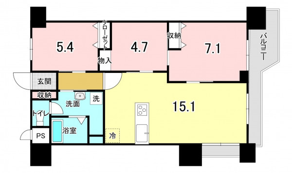 福岡市中央区草香江、中古マンションの間取り画像です