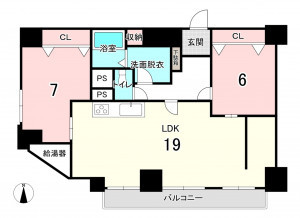 福岡市中央区赤坂、中古マンションの間取り画像です
