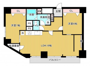 福岡市中央区赤坂、中古マンションの間取り画像です
